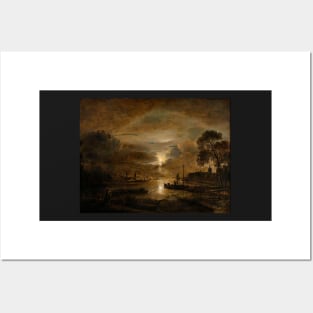 Moonlight at a Dutch River, Aert van der Neer 1650 Posters and Art